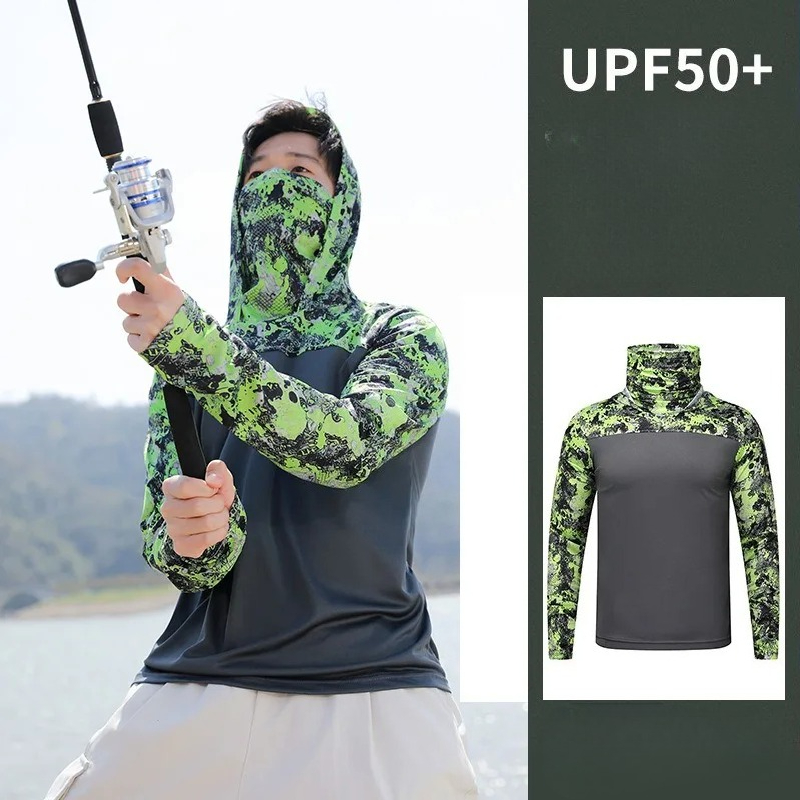 Fishing Mask Sun Protection - Kaos Mancing Berkerudung Pria, Pakaian Pelindung