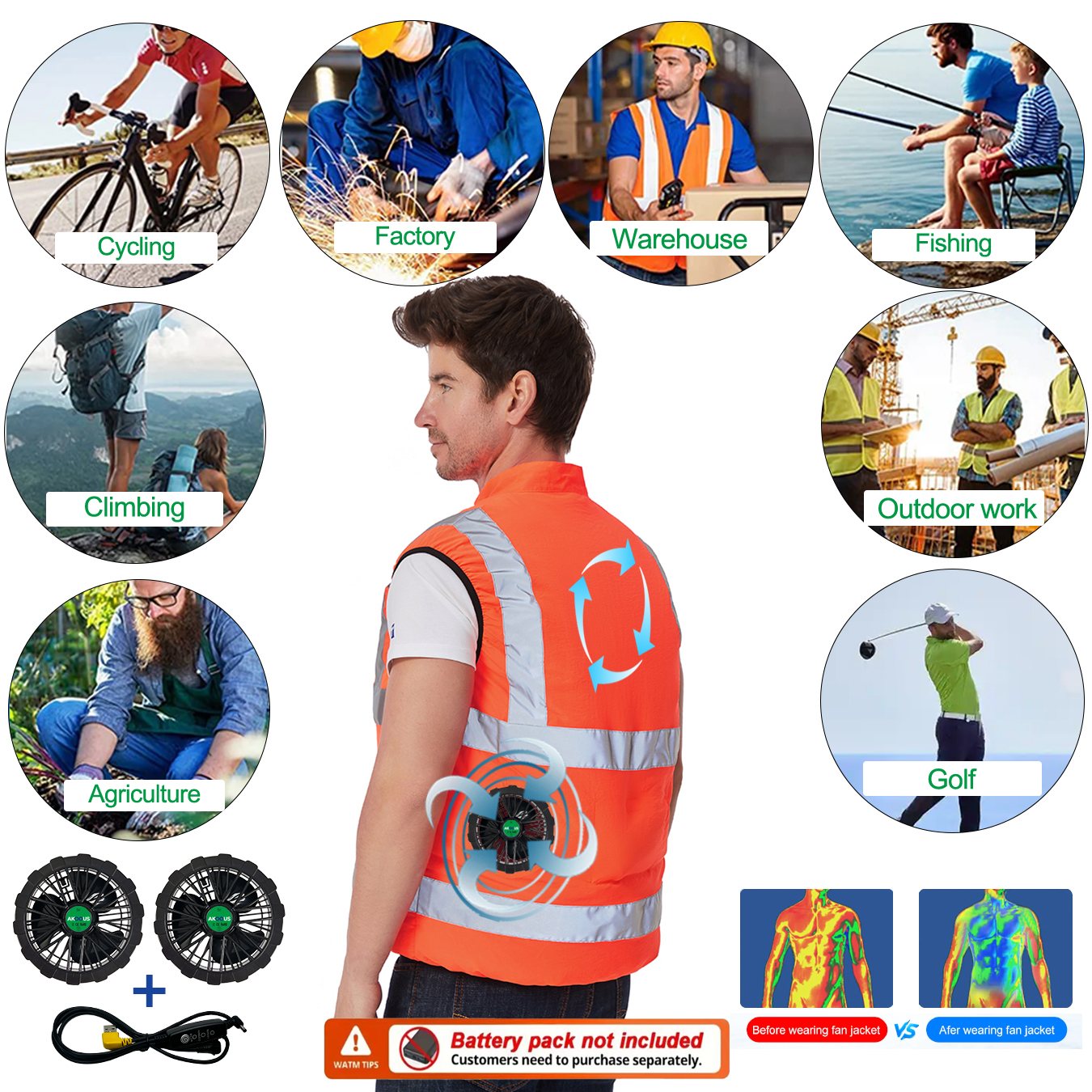 AKOOUS 6500 RPM 12V/5V USB 3-K - Fishing Jacket Waterproof ulasan dan harga