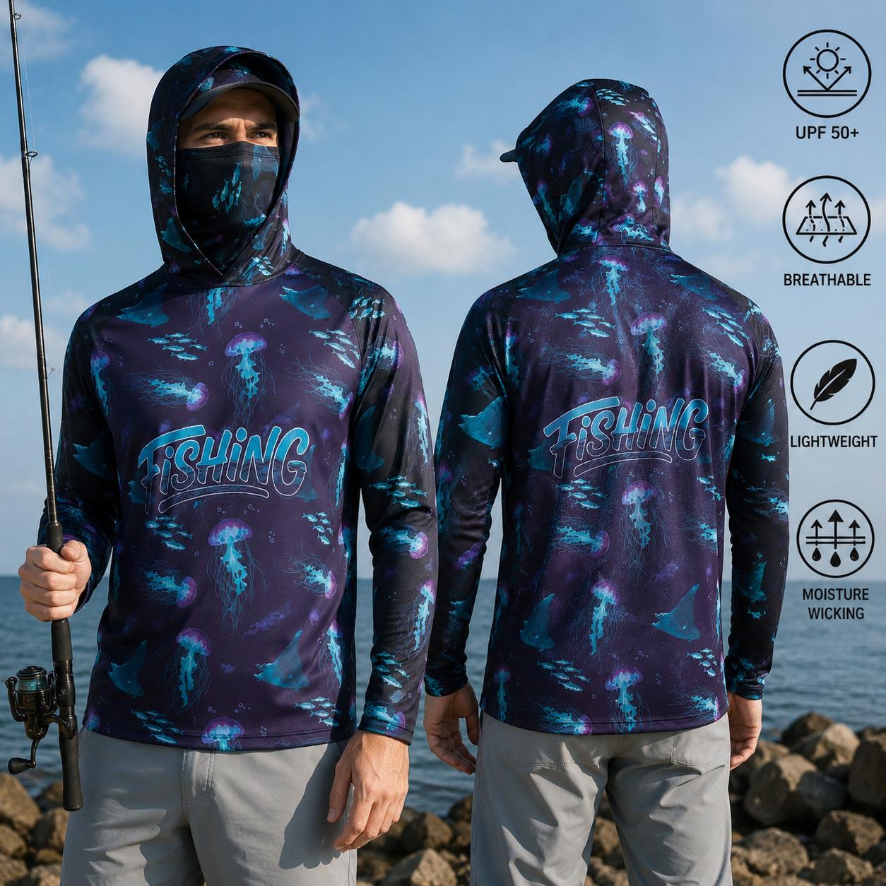 Kaos Mancing Berkerudung Pria  - Fishing Mask Sun Protection ulasan dan harga